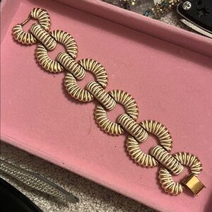 Vintage 90’s Big Chunky Gold and White Enamel Women's Bracelet Elegant